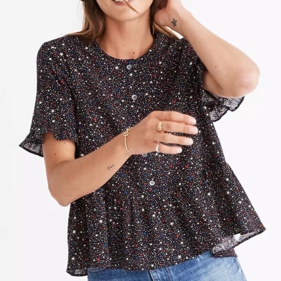 Madewell Starry Night Studio Ruffle Hem Top July 4 - Picture 1 of 7